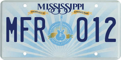 MS license plate MFR012