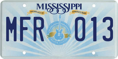 MS license plate MFR013