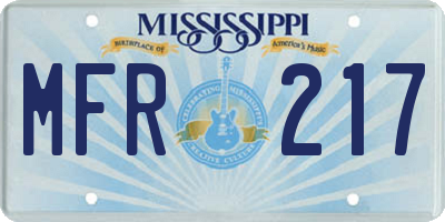 MS license plate MFR217