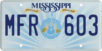 MS license plate MFR603