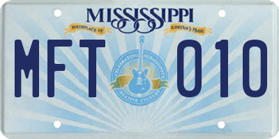 MS license plate MFT010
