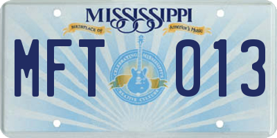 MS license plate MFT013
