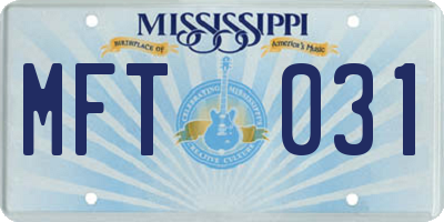 MS license plate MFT031