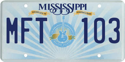 MS license plate MFT103