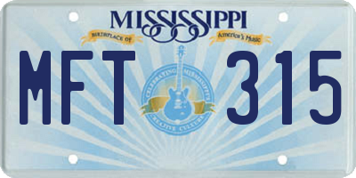 MS license plate MFT315