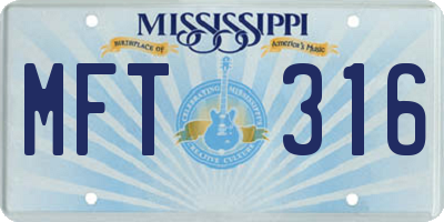 MS license plate MFT316