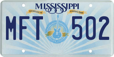 MS license plate MFT502