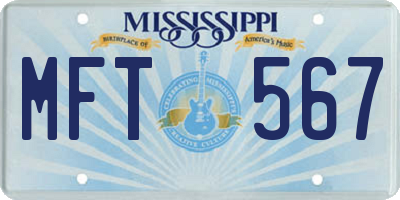 MS license plate MFT567