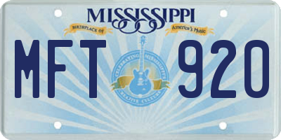 MS license plate MFT920