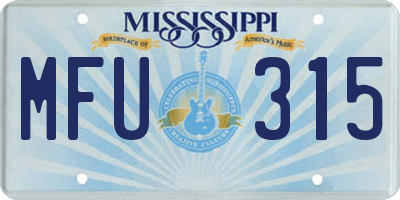 MS license plate MFU315