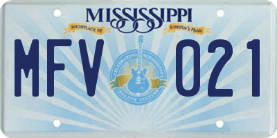 MS license plate MFV021