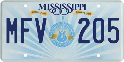 MS license plate MFV205