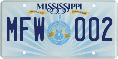 MS license plate MFW002