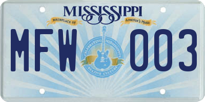 MS license plate MFW003