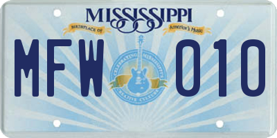 MS license plate MFW010