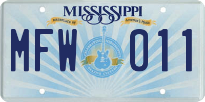 MS license plate MFW011