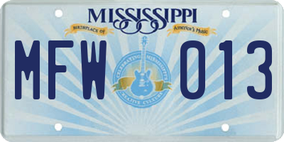 MS license plate MFW013