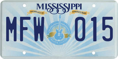MS license plate MFW015