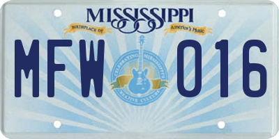 MS license plate MFW016