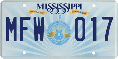 MS license plate MFW017