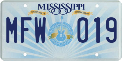 MS license plate MFW019
