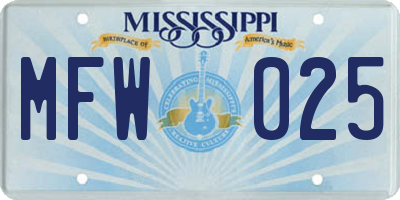 MS license plate MFW025
