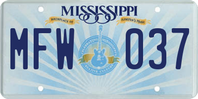 MS license plate MFW037