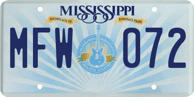 MS license plate MFW072