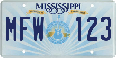 MS license plate MFW123