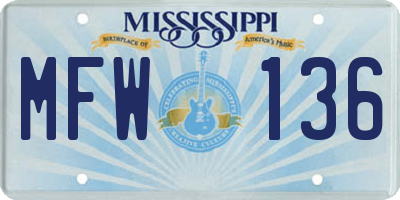MS license plate MFW136