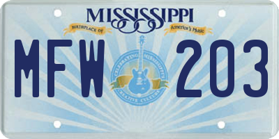 MS license plate MFW203