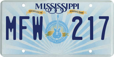 MS license plate MFW217