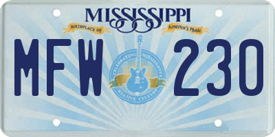 MS license plate MFW230
