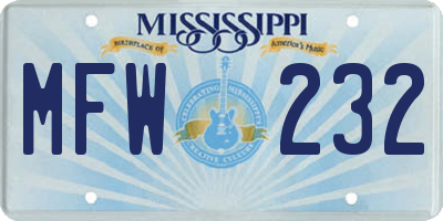 MS license plate MFW232