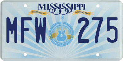 MS license plate MFW275