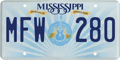 MS license plate MFW280