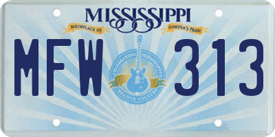MS license plate MFW313