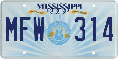 MS license plate MFW314