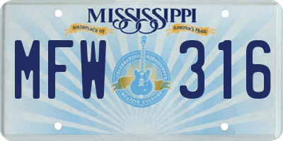 MS license plate MFW316