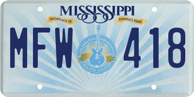 MS license plate MFW418