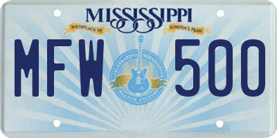 MS license plate MFW500