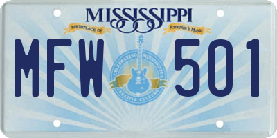 MS license plate MFW501