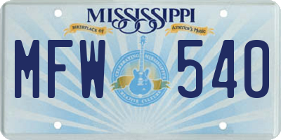 MS license plate MFW540