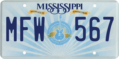 MS license plate MFW567