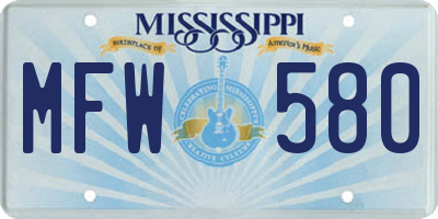 MS license plate MFW580