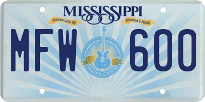 MS license plate MFW600