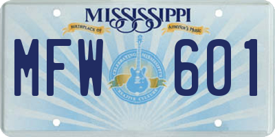 MS license plate MFW601