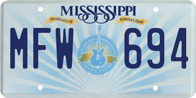 MS license plate MFW694