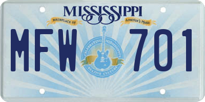 MS license plate MFW701