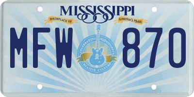 MS license plate MFW870